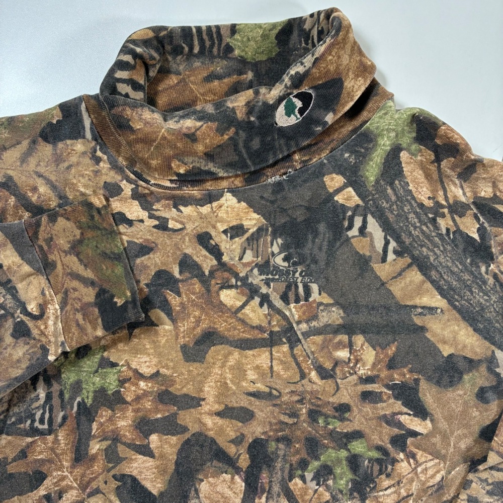 Vintage Mossy Oak Turtleneck Shirt Large Brown Camo Long Sleeve Made in USA